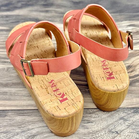 NIB Korks by Kork Ease 9M Fraya Leather Slingback Platform Wedge Sandal Red - Picture 7 of 12